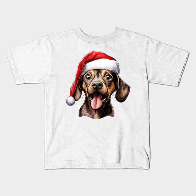 Funny Christmas Dog Face Kids T-Shirt by Chromatic Fusion Studio